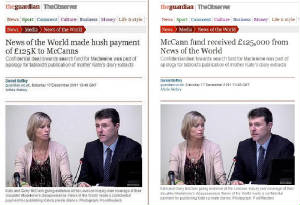 Screenshot of original header: 'News of the World made hush payment of £125K to McCanns'