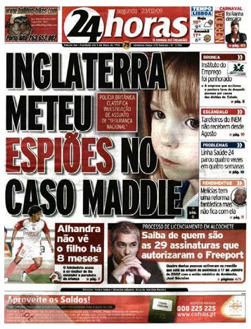 24horas front page, 23 February 2009