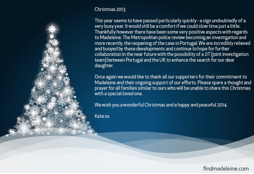 findmadeleine.com Christmas message 2013 update