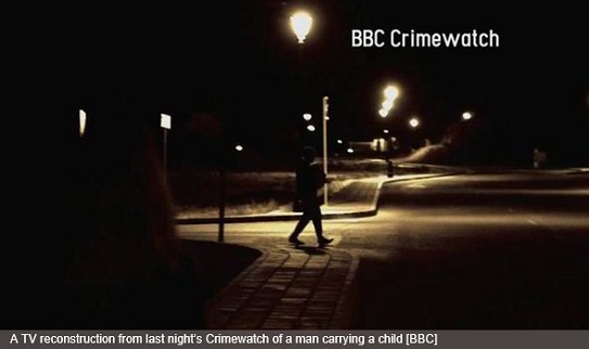 A TV reconstruction from last night's Crimewatch of a man carrying a child [BBC]