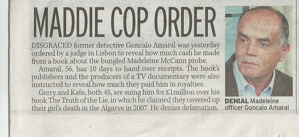 Maddie cop order Daily Mirror (paper edition, page 19)
