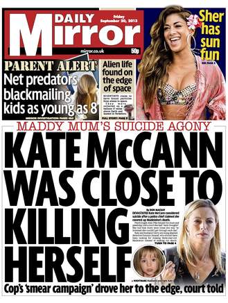 Daily Mirror front page, 20 September 2013