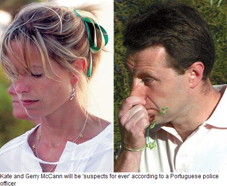 Kate and Gerry McCann will be 'suspects for ever' according to a Portuguese police officer