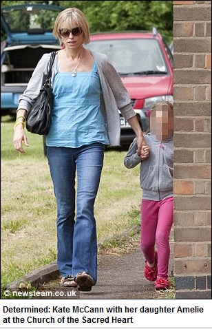 Determined: Kate McCann with her daughter Amelie at the Church of the Sacred Heart