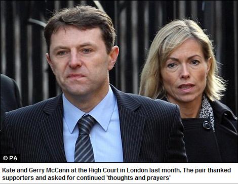 Kate and Gerry McCann at the High Court in London last month. The pair thanked supporters and asked for continued 'thoughts and prayers'