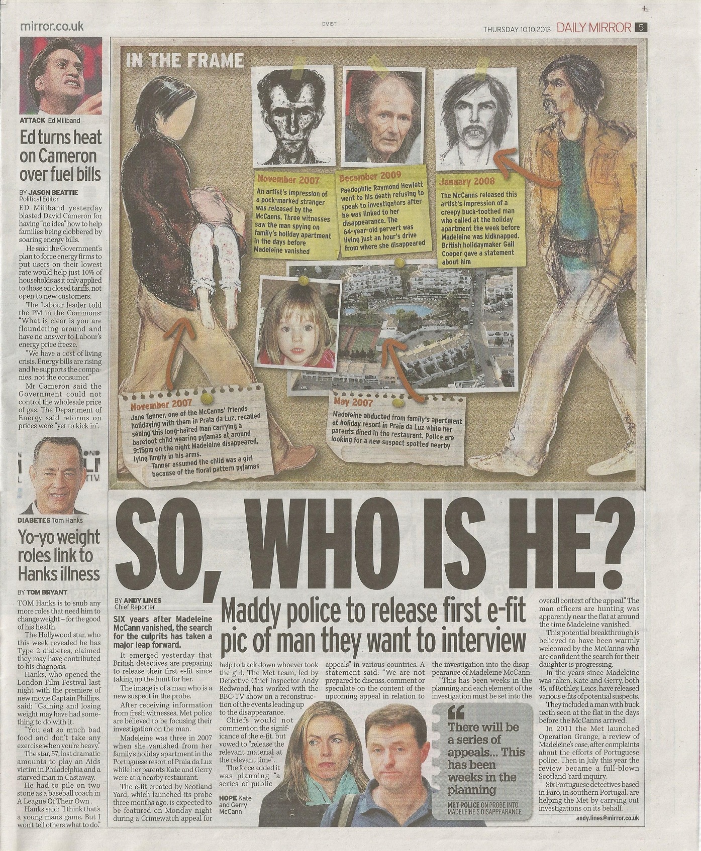 Daily Mirror, paper edition, 10 October 2013