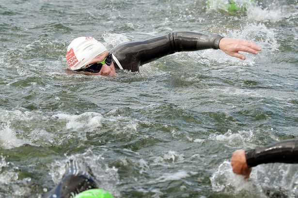 Gerry approaches the finish of 1500m swim