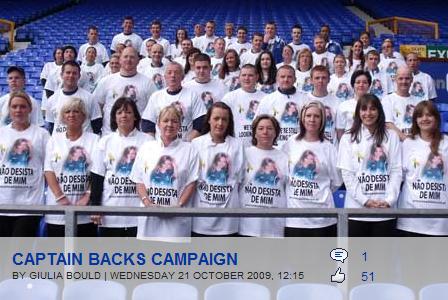 Staff at Everton Football Club with the Madeleine McCann t-shirts to be worn by fans in Portugal