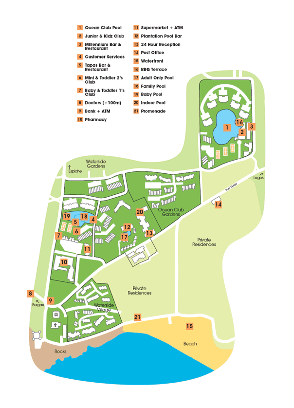 Map detailing facilities