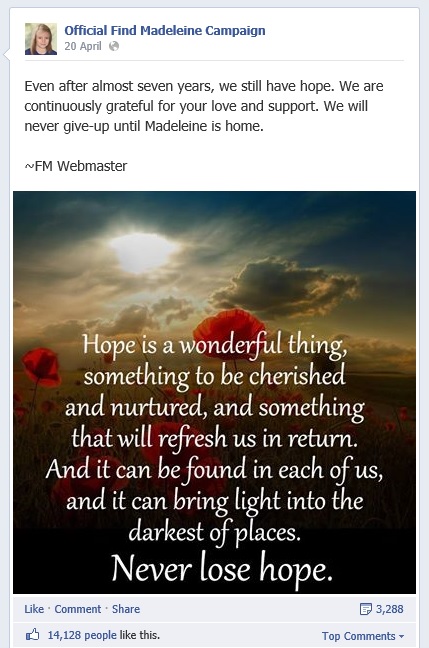 Official Find Madeleine Campaign, 20 April 2014