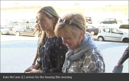 Kate McCann (L) arrives for the hearing this morning