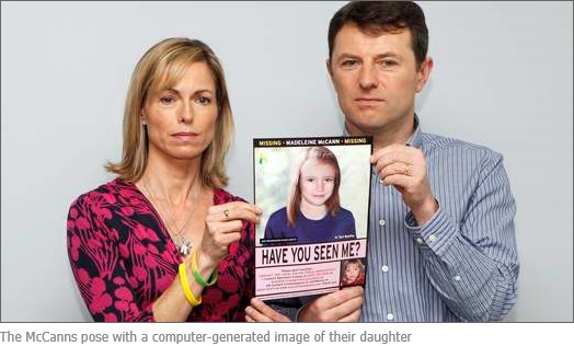The McCanns pose with a computer-generated image of their daughter