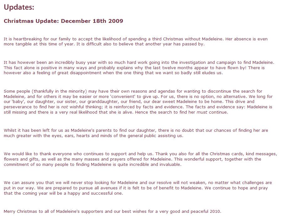 Update, 18 December 2009