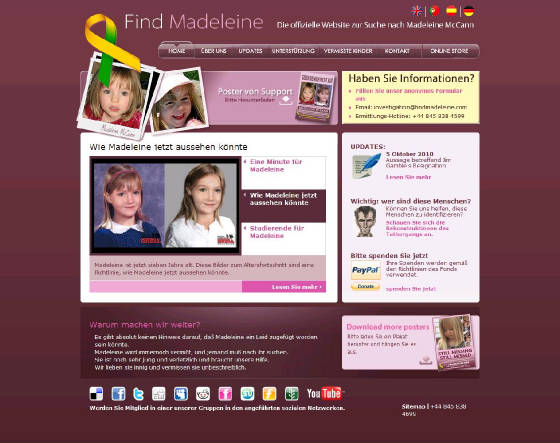 German version of findmadeleine.com website launched, 28 October 2010