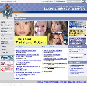 Leicestershire Constabulary website home page, 29 May 2007