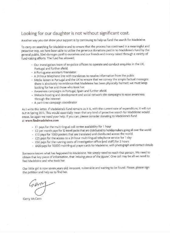 McCanns' press release, 03 November 2010