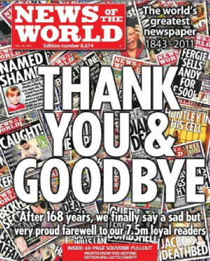 News of the World: Final edition, front page, 10 July 2011
