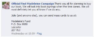 Official Find Madeleine Campaign - Facebook entry, 05 January 2011