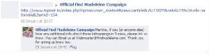 Official Find Madeleine Campaign - Facebook entry, 09 January 2011
