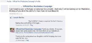 Official Find Madeleine Campaign - Facebook entry, 10/11 January 2011