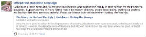 Official Find Madeleine Campaign - Facebook entry, 13 January 2011