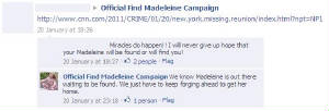 Official Find Madeleine Campaign Facebook page, 20 January 2011