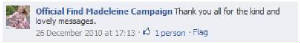 Official Find Madeleine Campaign - Facebook entry, 26 December 2010