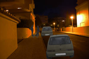 Constructed image to show what two cars would look like at the time Jane Tanner says she walked past