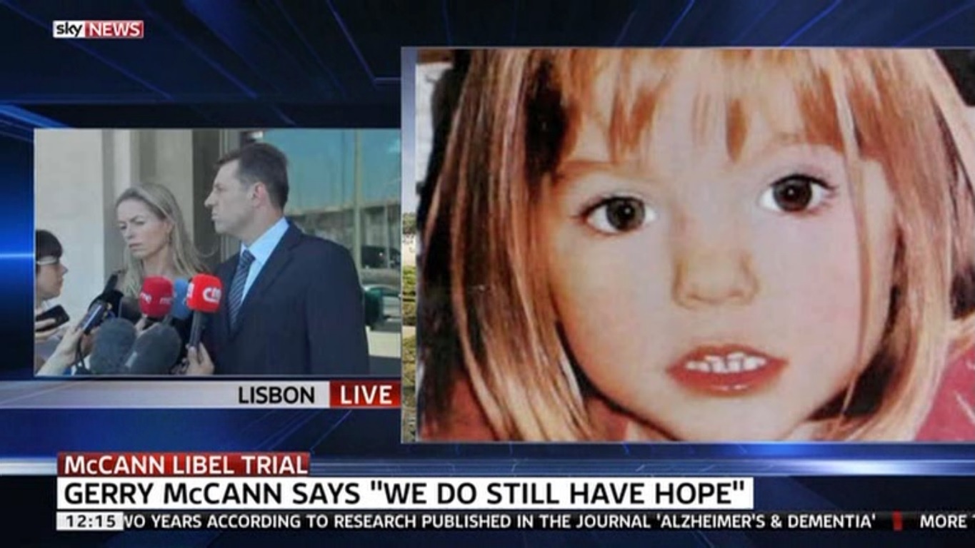 Sky News live coverage of McCanns outside the Palace of Justice in Lisbon, 08 July 2014