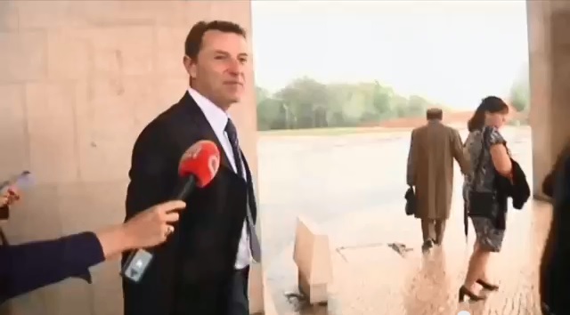 Gerry McCann speaks very briefly to the waiting press