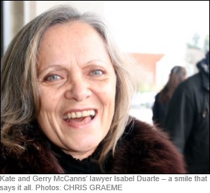 Kate and Gerry McCanns' lawyer Isabel Duarte - a smile that says it all. Photos: CHRIS GRAEME