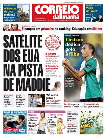 Correio da Manhã, 19 October 2009: 'U.S. satellite on the track of Maddie'