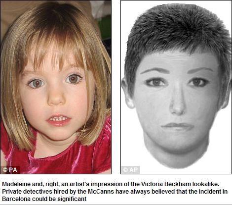 Madeleine and, right, an artist's impression of the Victoria Beckham lookalike.