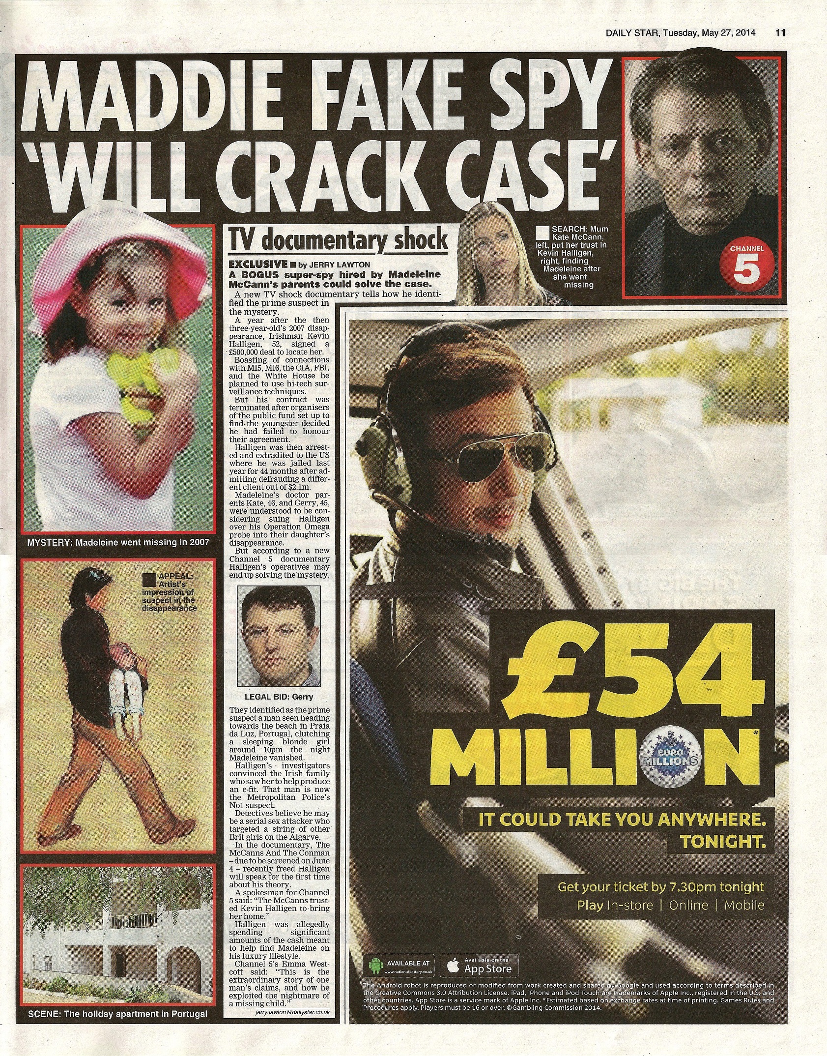 Maddie fake spy 'will crack case' - Daily Star, 27 May 2014 (paper edition, page 11)
