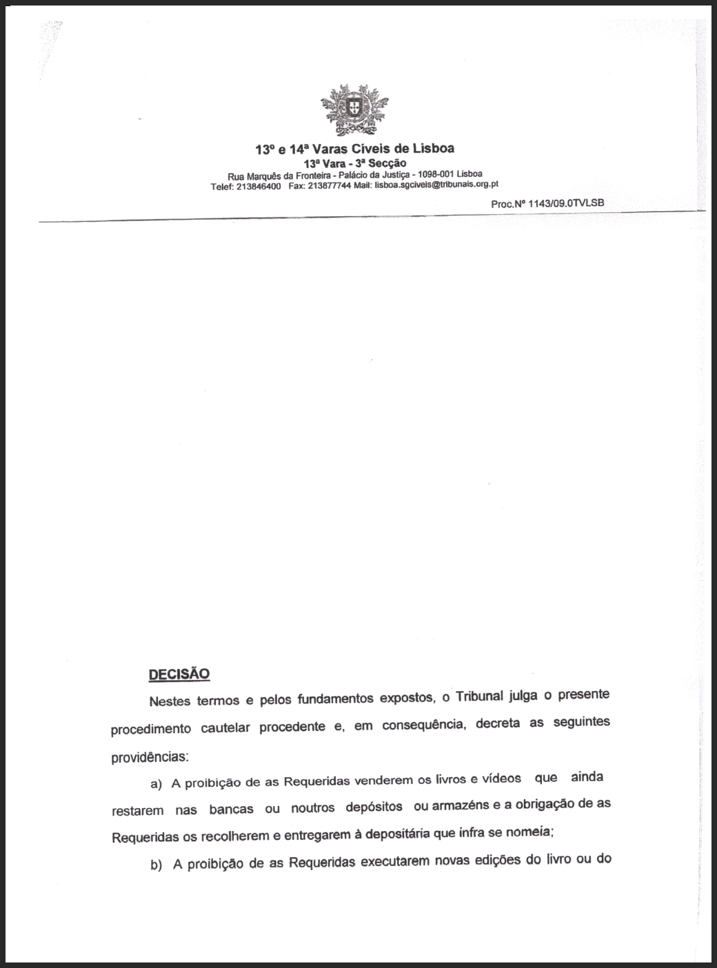 Decision of Portuguese judge, page 1