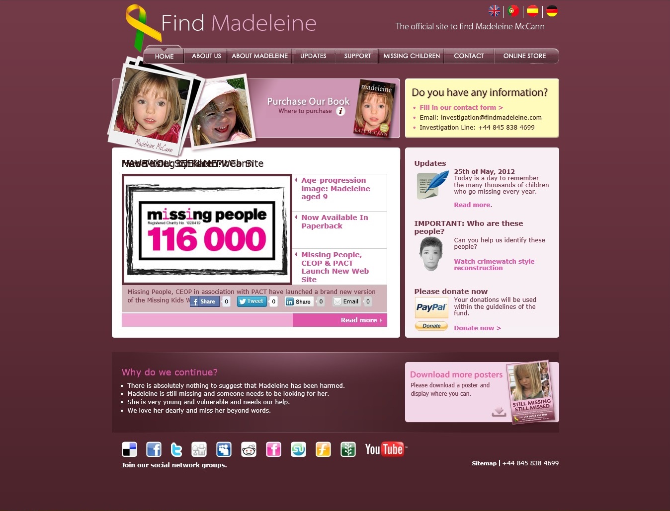 Home Page for findmadeleine.com during 2012/2013 accounting period