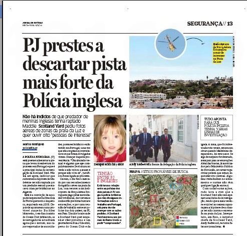 PJ about to discard English Police strongest lead Jornal de Notícias (paper edition, page 13)