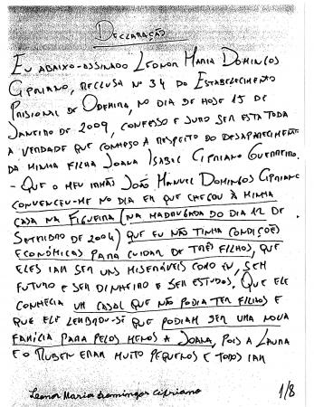 The new witness statement written by Marcos Aragão, page 1