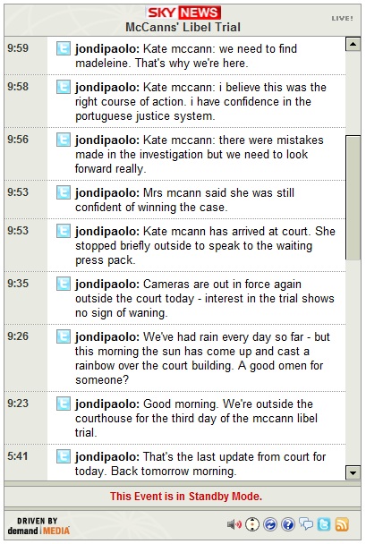 Live text from Lisbon court