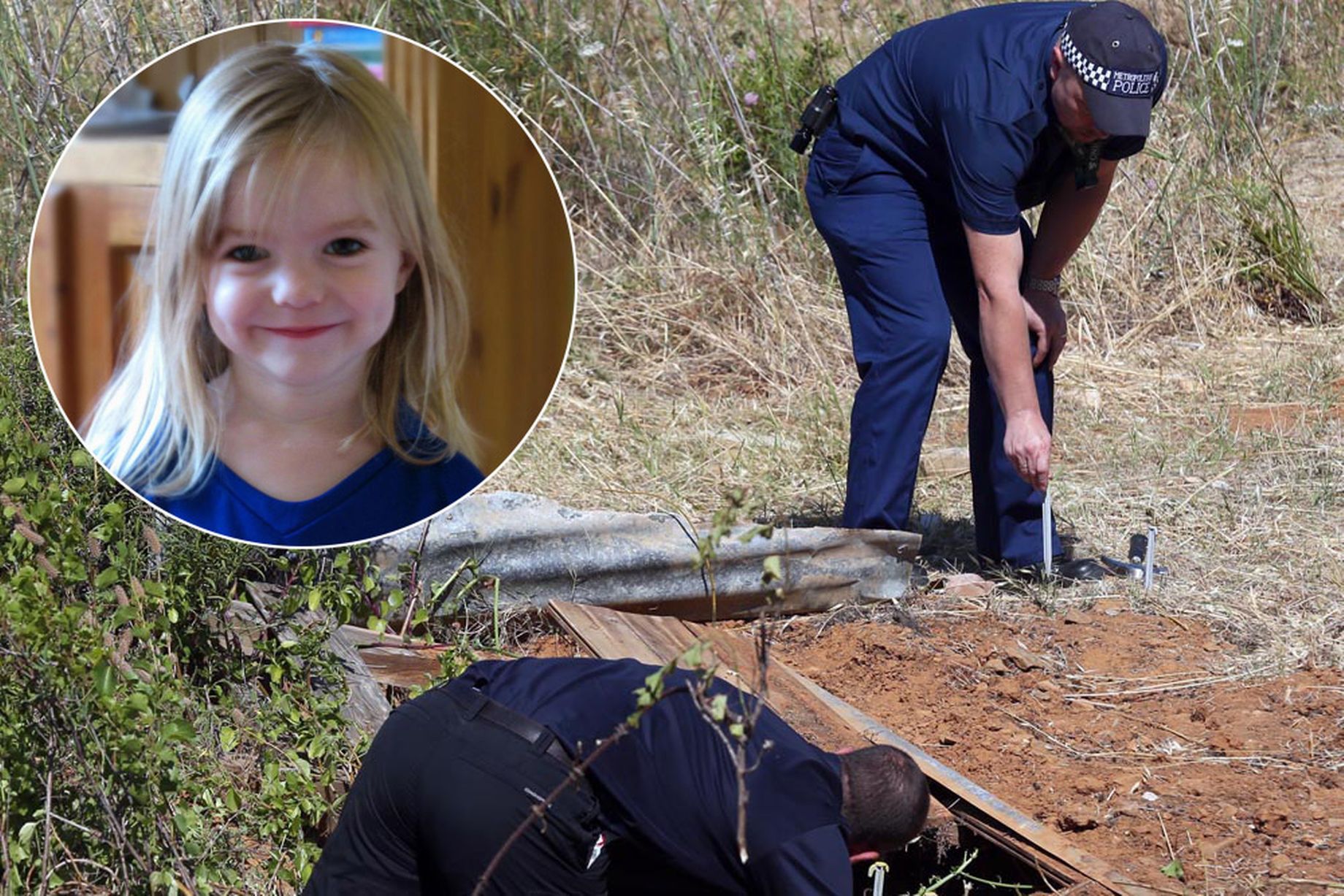 Hidden hole: British police uncover the pit near the McCanns' apartment in Praia da Luz - previously obscured by dense undergrowth