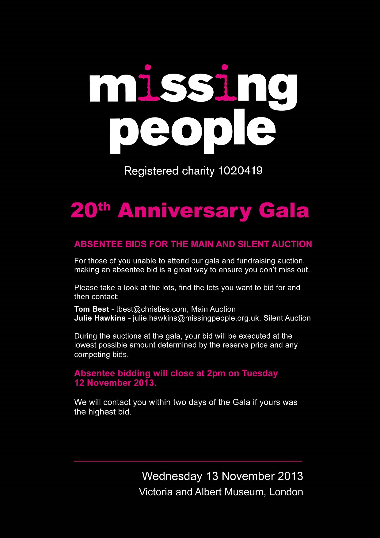 Missing People 20th Anniversary Gala brochure