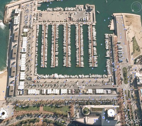 An aerial view of Port Olimpic marina in Barcelona