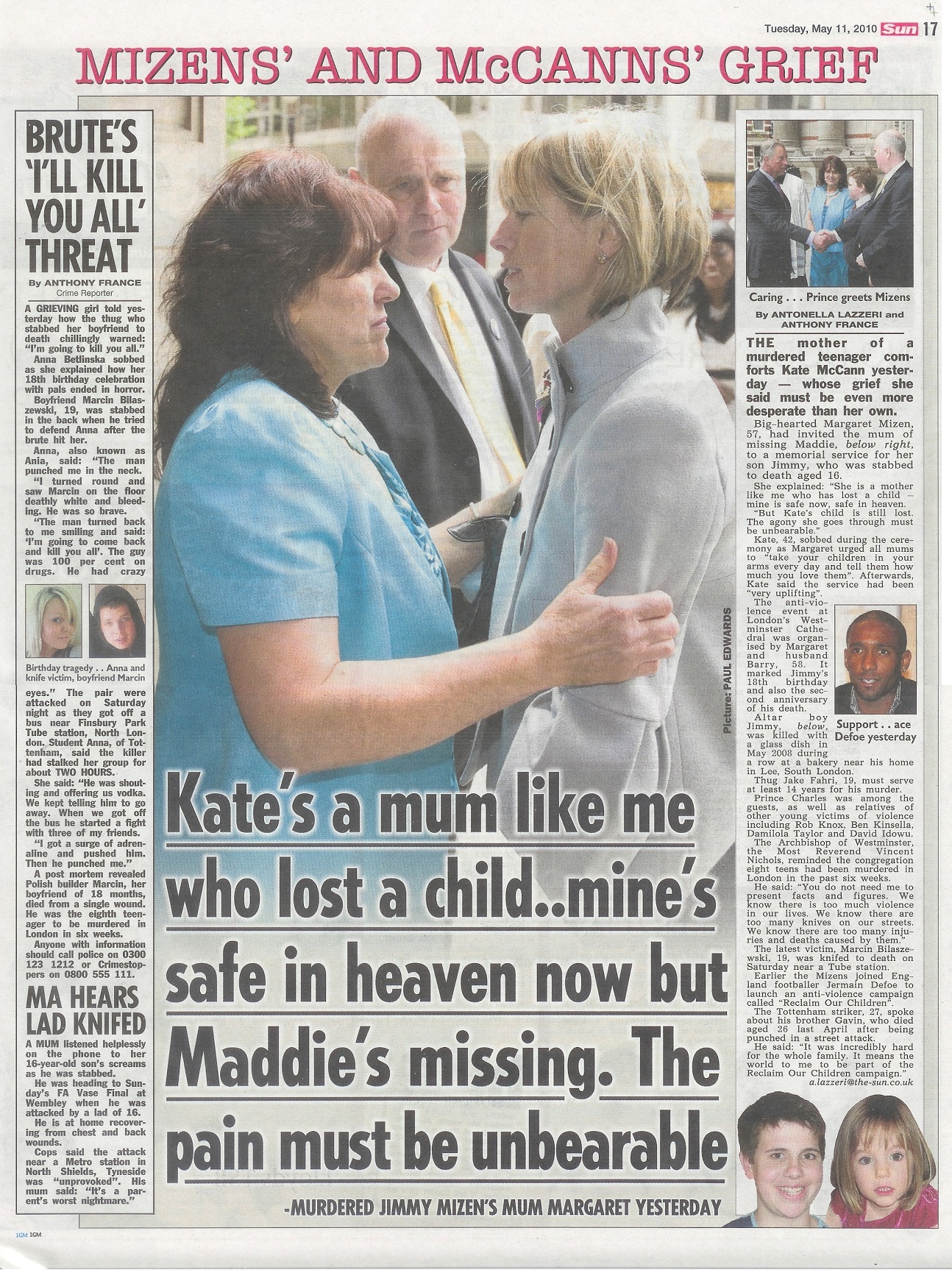 The Sun: 'Mizens' and McCanns' grief', 11 May 2010