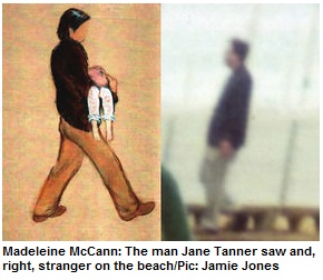 The man Jane Tanner saw and, right, stranger on the beach