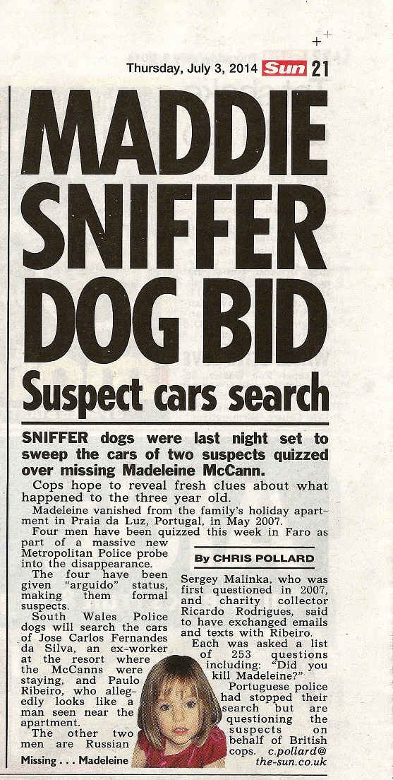 Maddie sniffer dog bid, 03 July 2014