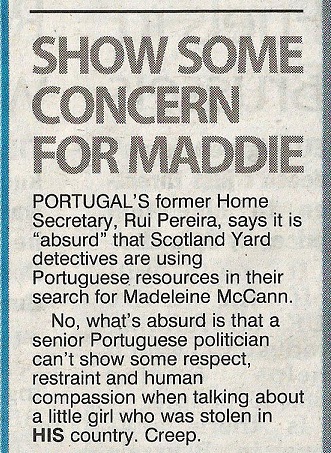Show some concern for Maddie - The Sun on Sunday, 06 July 2014 (paper edition, page 13) 