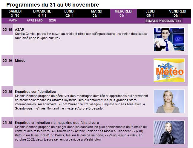 W9 schedule for 04 November 2009