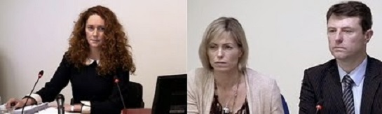Rebekah Brooks and Kate & Gerry McCann at the Leveson Inquiry in 2011