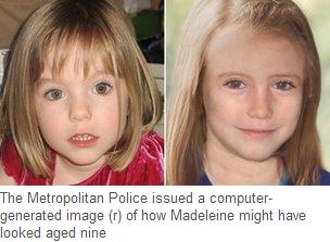 The Metropolitan Police issued a computer-generated image (r) of how Madeleine might have looked aged nine