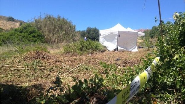 The two white tents were put up on the scrubland in Praia da Luz on Wednesday
